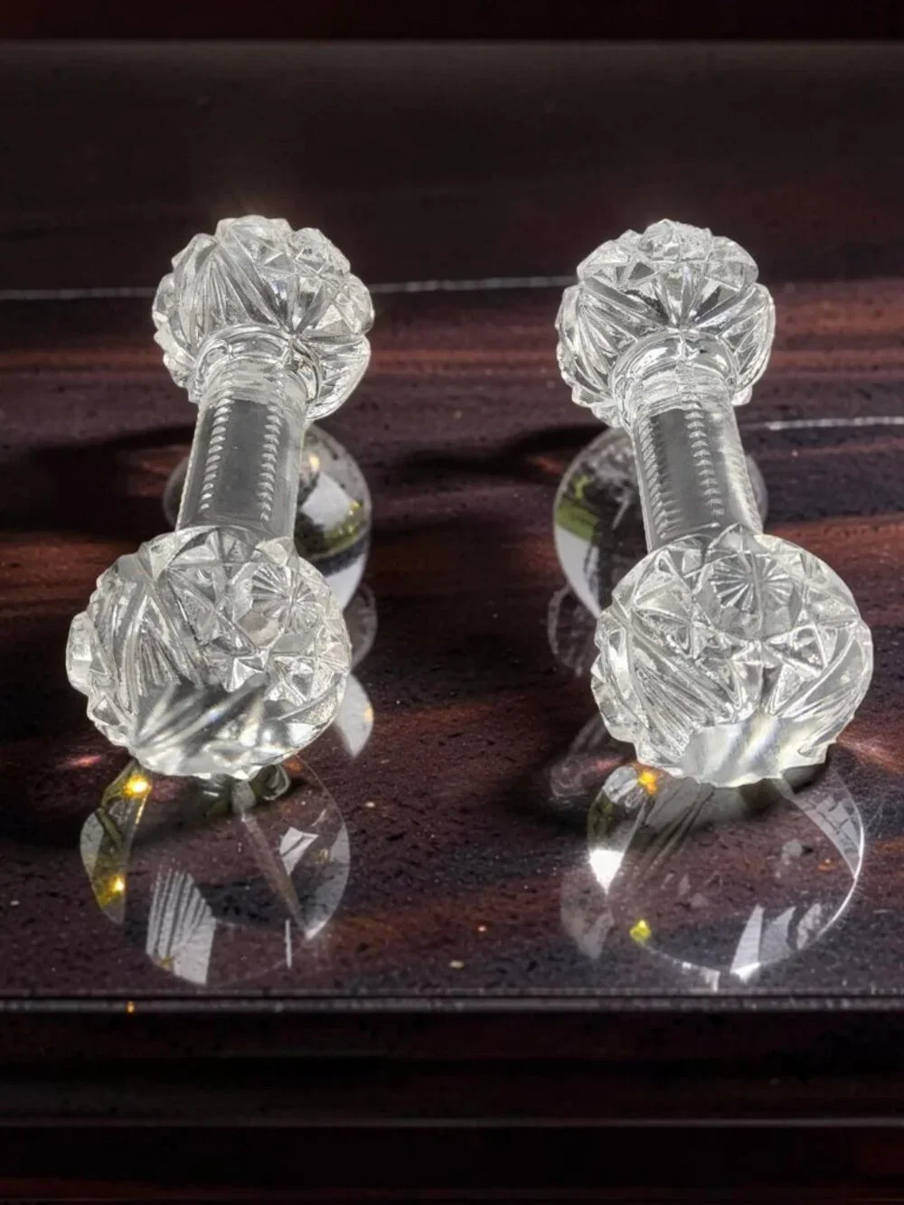 vintage pair of gorham cut lead chrystal barbell knife rest